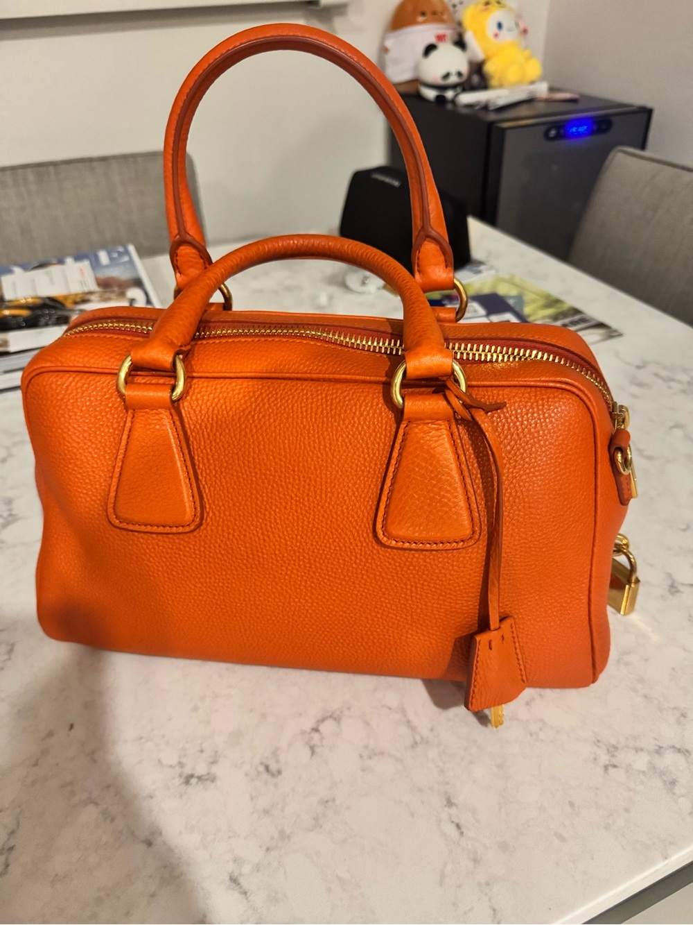 Prada Orange Leather Saffiano Satchel Crossbody Bag - Picture 2 of 7